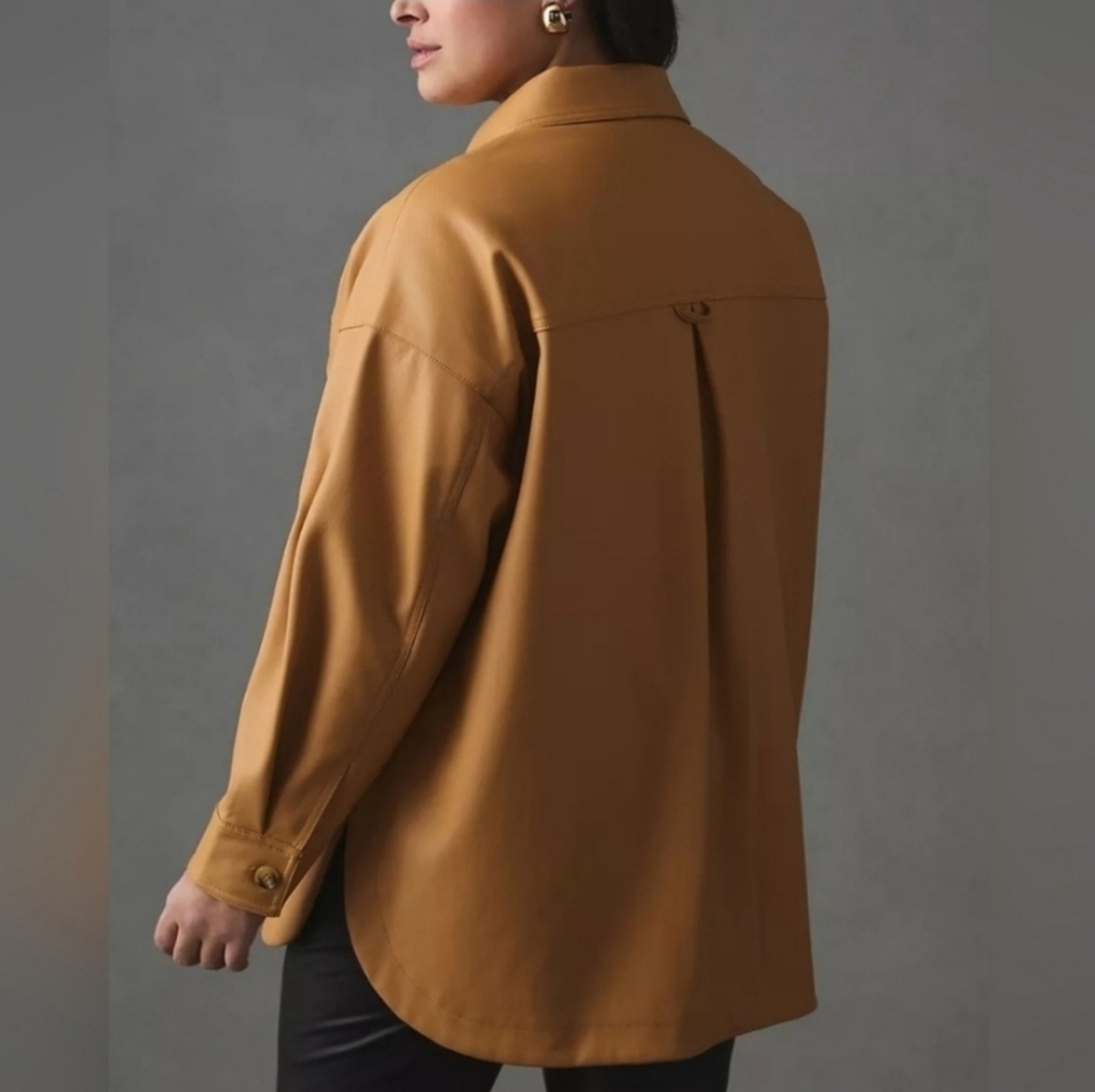 Anthropologie Maeve Faux Leather Shacket Camel Tan Button Front Jacket NWT Large - Picture 7 of 16